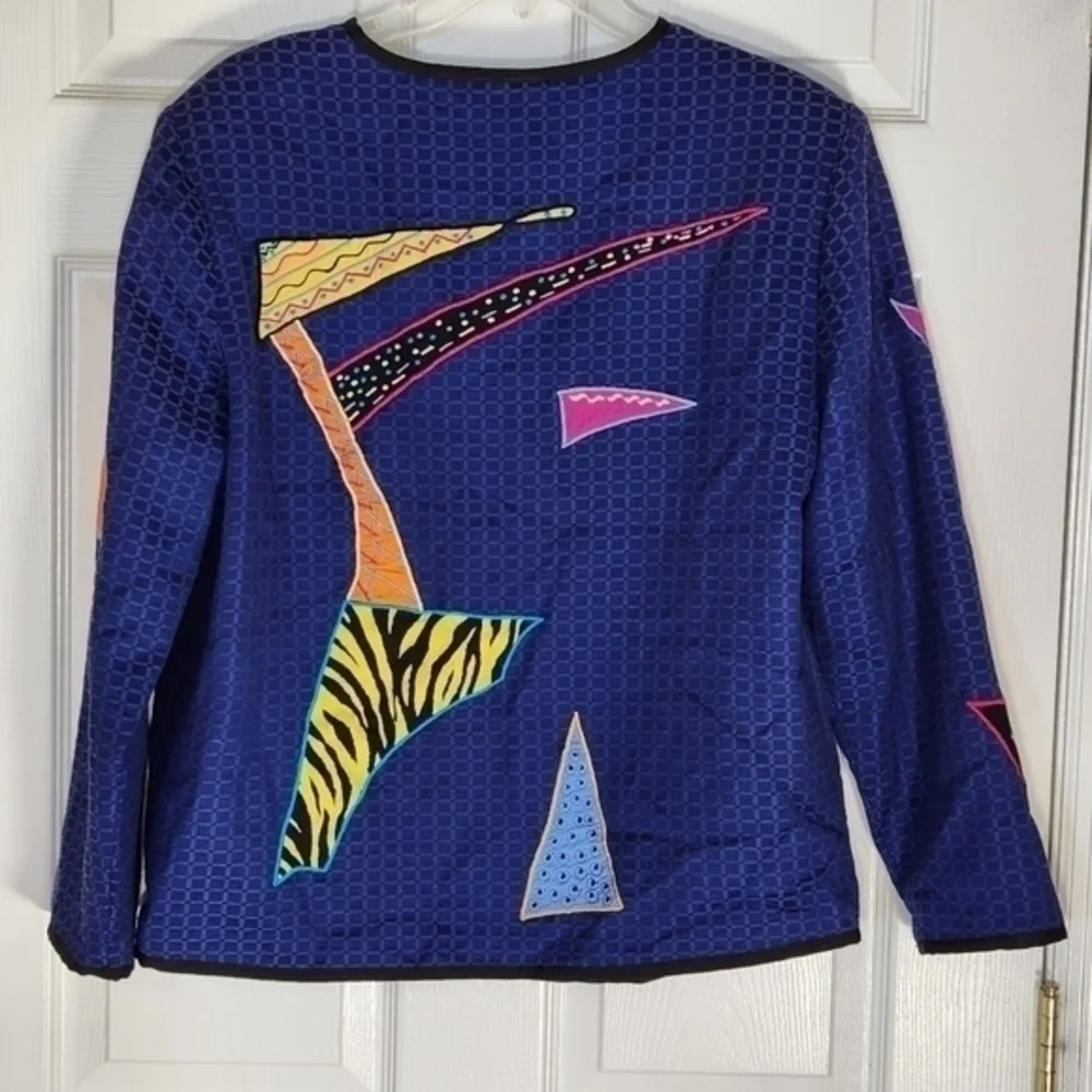 Allure Art to Wear Lightweight Blazer Jacket Medium Deco Button Techno VTG Lined